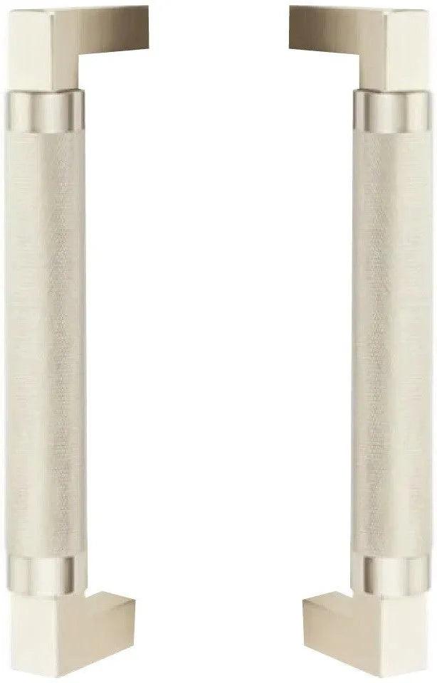 The Emtek Back to Back Hercules Knurled Door Pull, 8" Center to Center in Satin Nickel finish