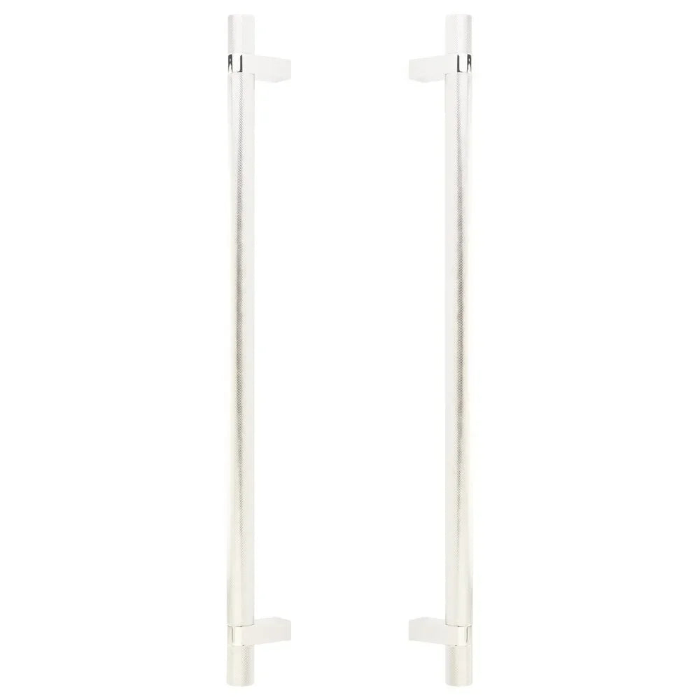 The Emtek Back-to-Back Select Knurled Appliance Bar Pull, 18" C-to-C in Lifetime Polished Nickel finish