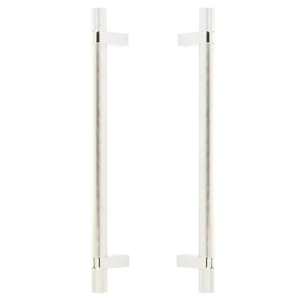 The Emtek Back-to-Back Select Knurled Appliance Bar Pull, 12" C-to-C in Lifetime Polished Nickel finish