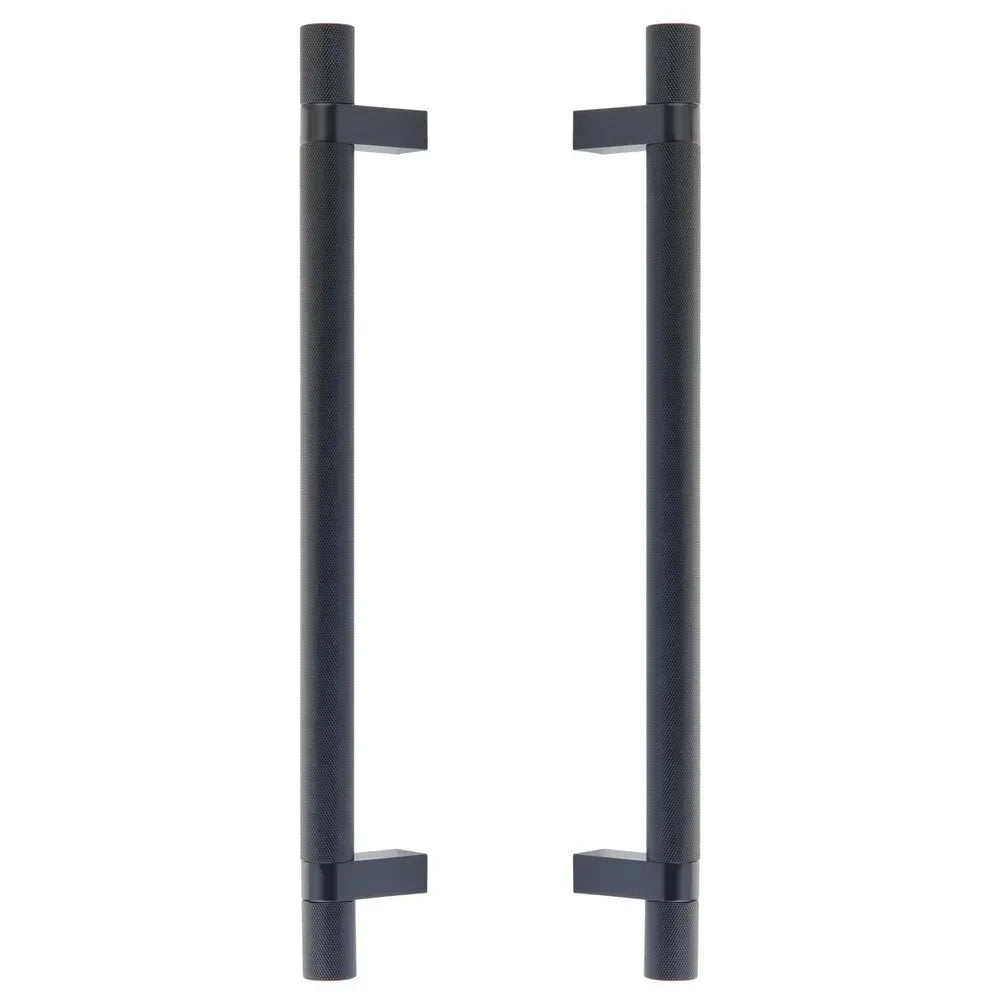 The Emtek Back-to-Back Select Knurled Appliance Bar Pull, 12" C-to-C in Oil Rubbed Bronze finish