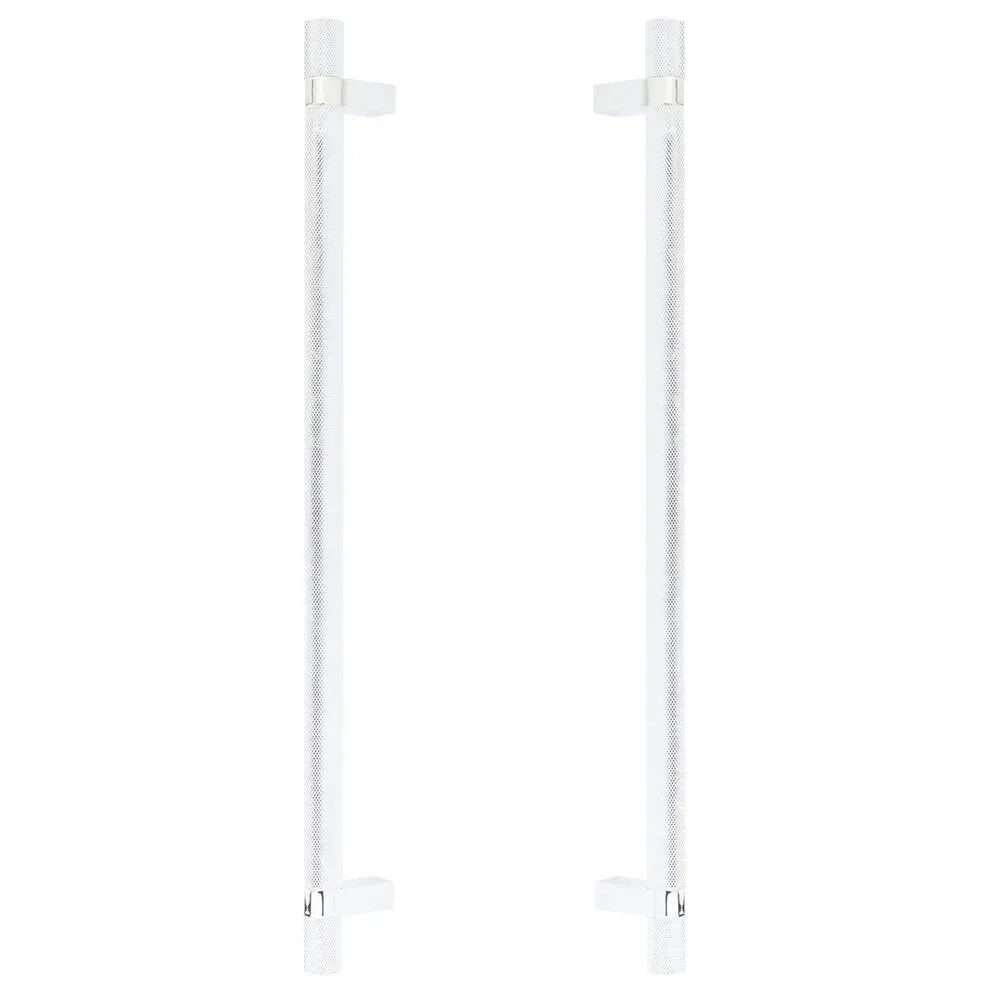 The Emtek Back-to-Back Select Knurled Appliance Bar Pull, 18" C-to-C in Polished Chrome finish