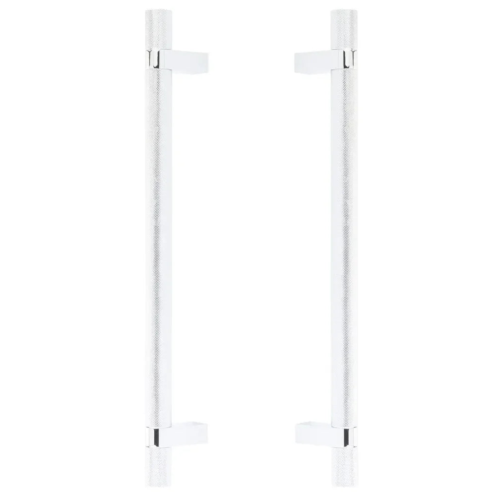 The Emtek Back-to-Back Select Knurled Appliance Bar Pull, 12" C-to-C in Polished Chrome finish
