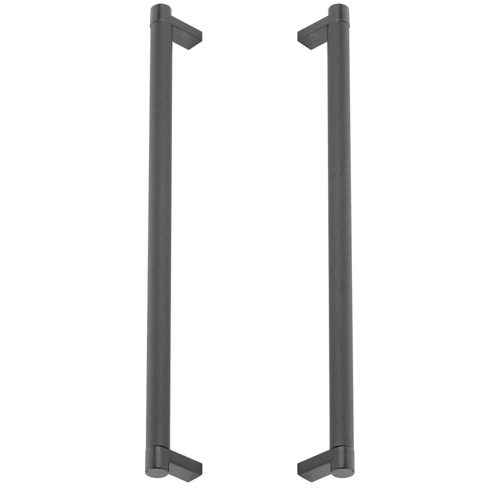 The Emtek Back-to-Back Select Rectangular Stem Knurled Appliance Pull in Flat Black finish