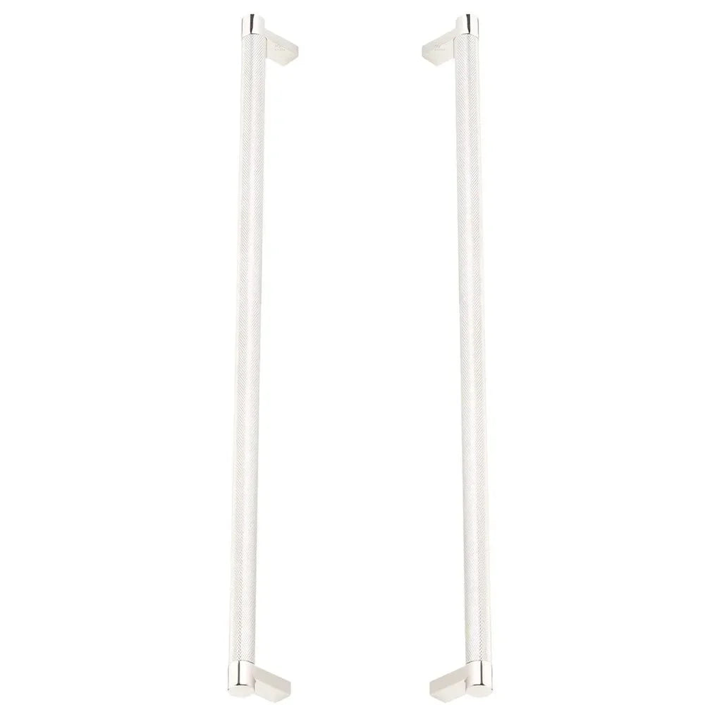 The Emtek Back-to-Back Select Rectangular Stem Knurled Appliance Pull in Lifetime Polished Nickel finish