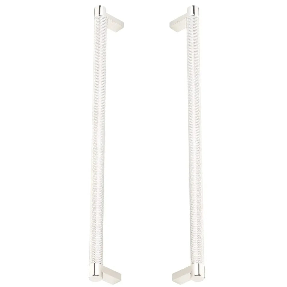 The Emtek Back-to-Back Select Rectangular Stem Knurled Appliance Pull in Lifetime Polished Nickel finish