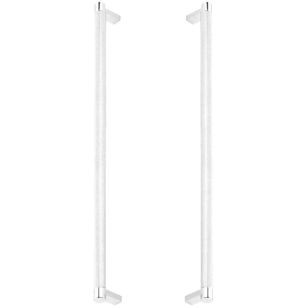 The Emtek Back-to-Back Select Rectangular Stem Knurled Appliance Pull in Polished Chrome finish