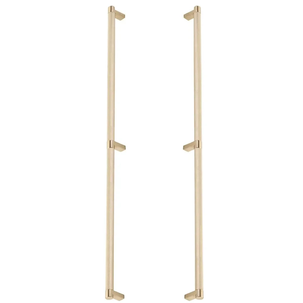 The Emtek Back-to-Back Select Rectangular Stem Knurled Appliance Pull in Satin Brass finish