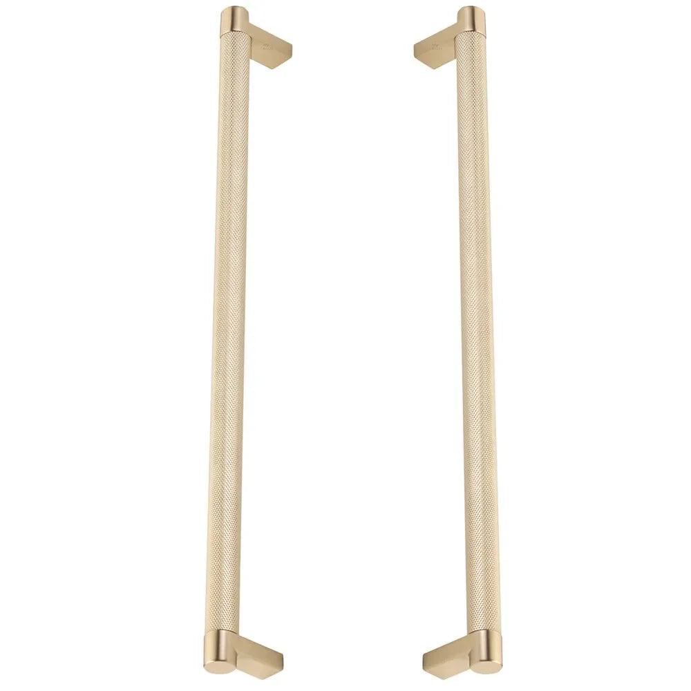The Emtek Back-to-Back Select Rectangular Stem Knurled Appliance Pull in Satin Brass finish