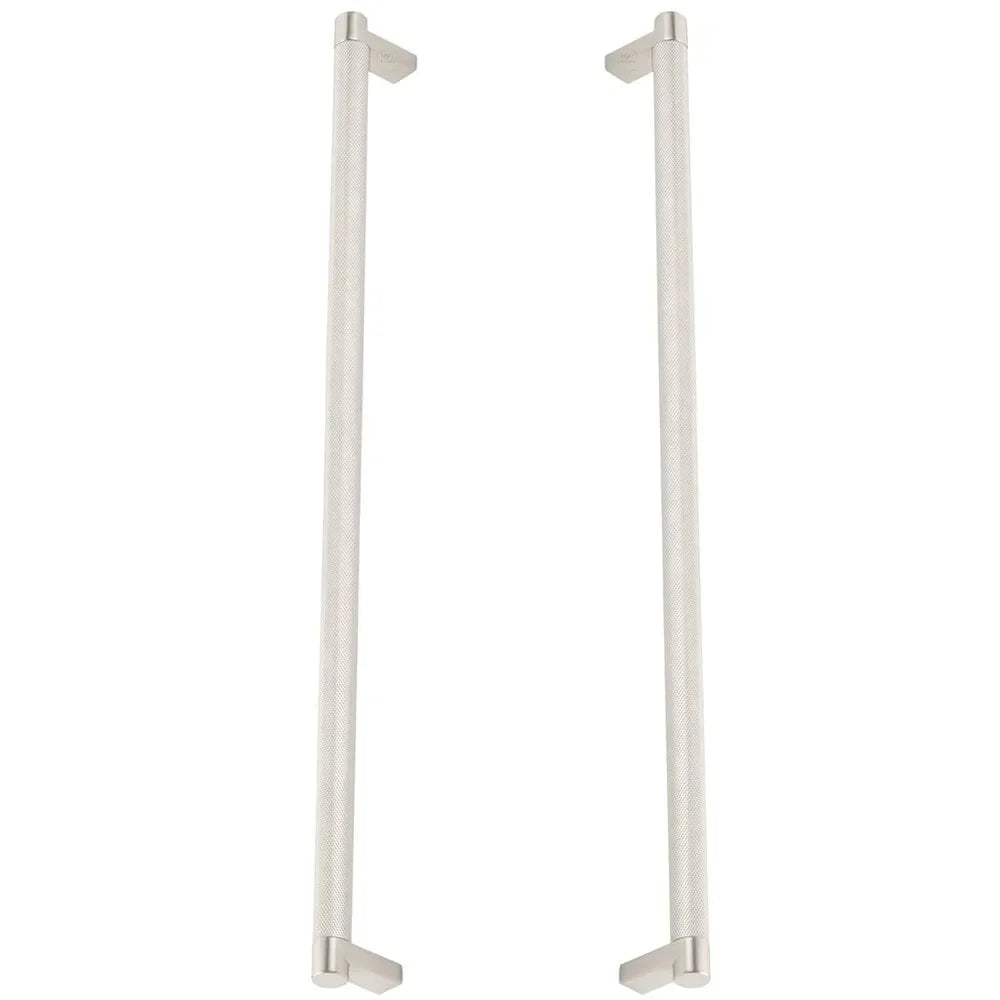 The Emtek Back-to-Back Select Rectangular Stem Knurled Appliance Pull in Satin Nickel finish