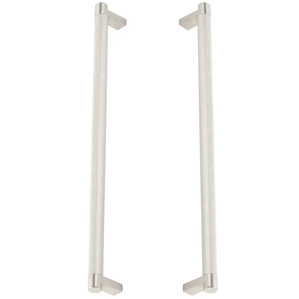 The Emtek Back-to-Back Select Rectangular Stem Knurled Appliance Pull in Satin Nickel finish
