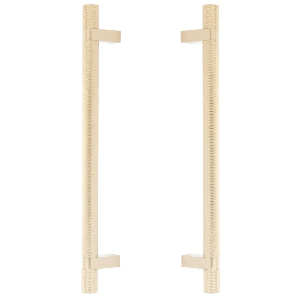 The Emtek Back-to-Back Select Smooth Appliance Bar Pull, 12" C-to-C in Satin Brass finish