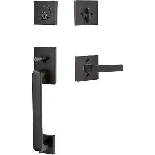Emtek Baden Entrance Handleset With Dumont Lever in Flat Black finish