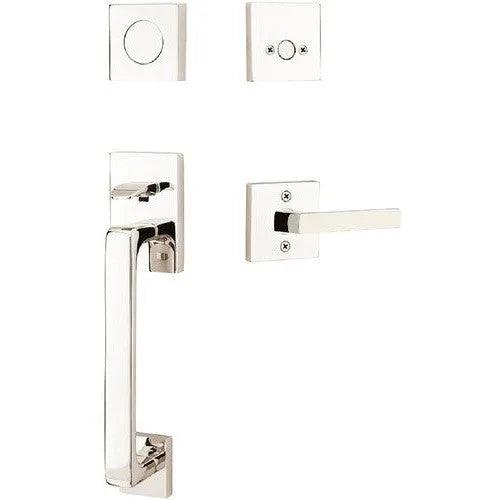 Emtek Baden Entrance Handleset With Dumont Lever in Lifetime Polished Nickel finish