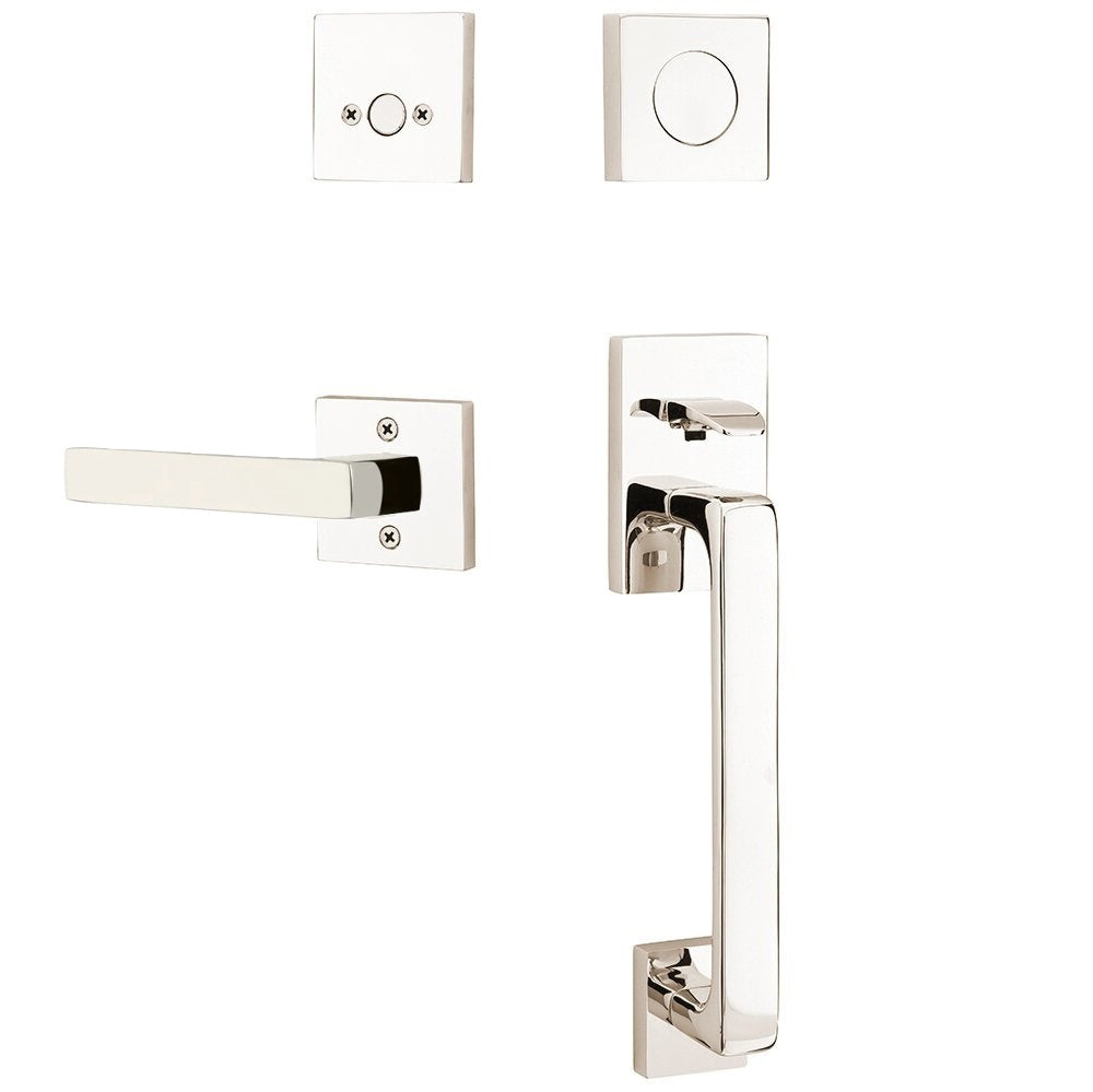 Emtek Baden Entrance Handleset With Dumont Lever Lifetime Polished Nickel