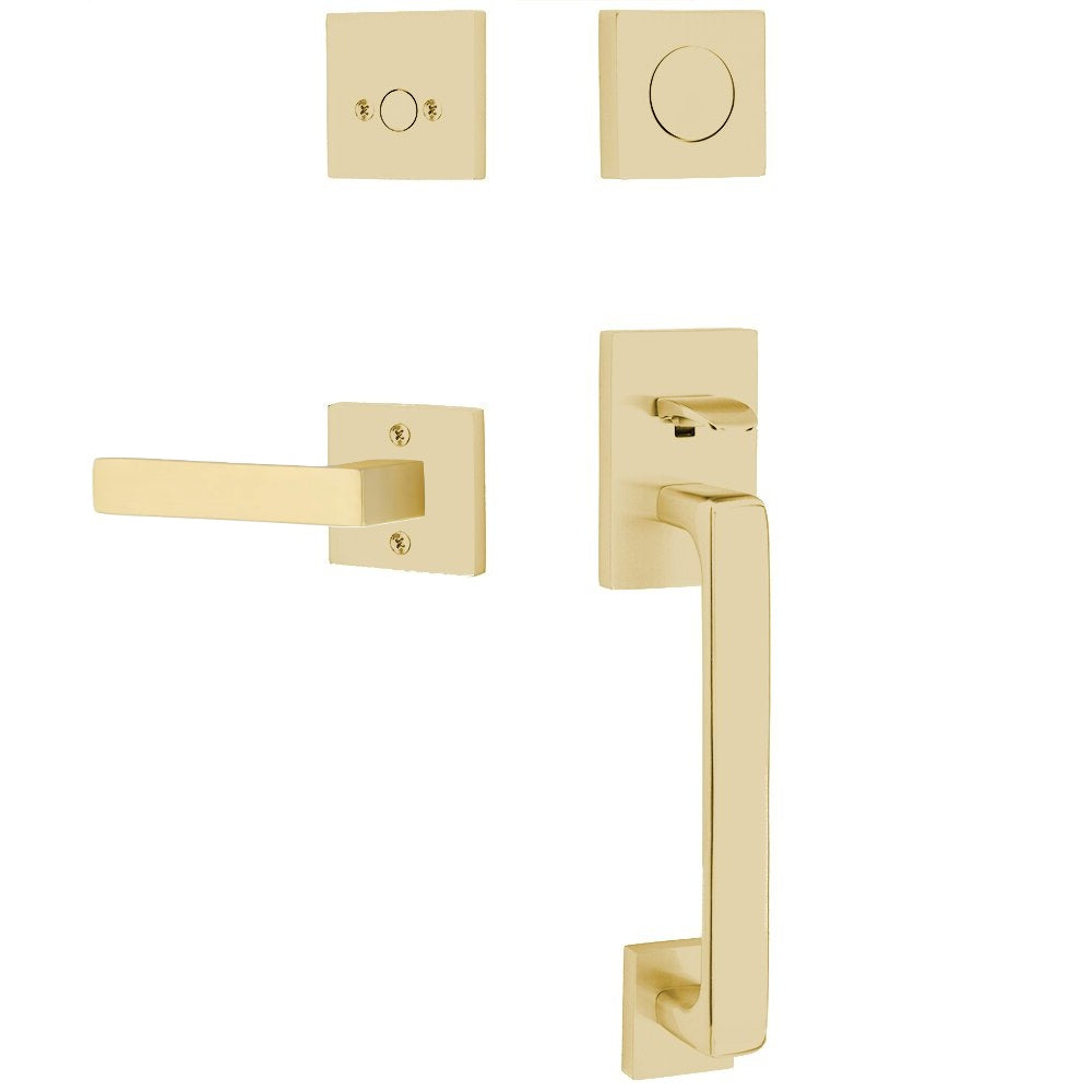 Emtek Baden Entrance Handleset With Dumont Lever Satin Brass