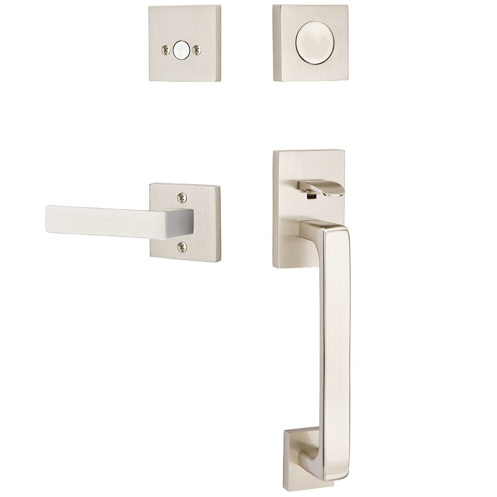 Emtek Baden Entrance Handleset With Dumont Lever Satin Nickel