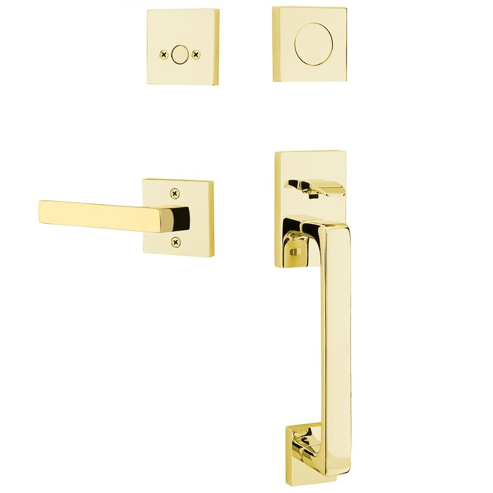 Emtek Baden Entrance Handleset With Dumont Lever Unlacquered Brass