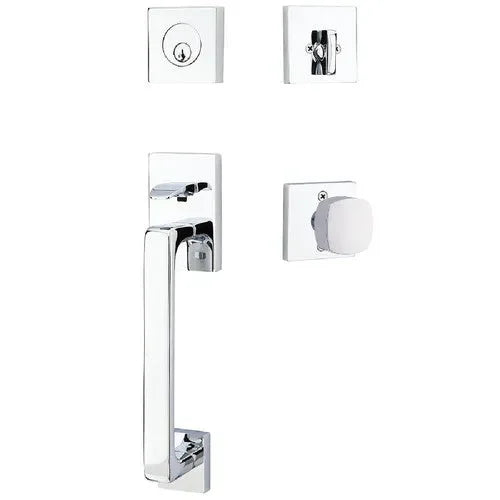 EmtekEmtek Baden Entrance Handleset With Freestone Square Knob in 