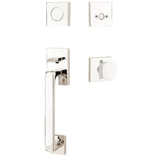 EmtekEmtek Baden Entrance Handleset With Freestone Square Knob in 