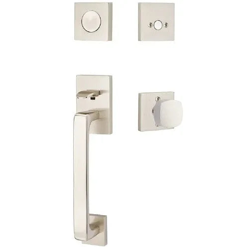 EmtekEmtek Baden Entrance Handleset With Freestone Square Knob in 