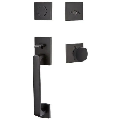 EmtekEmtek Baden Entrance Handleset With Freestone Square Knob in 