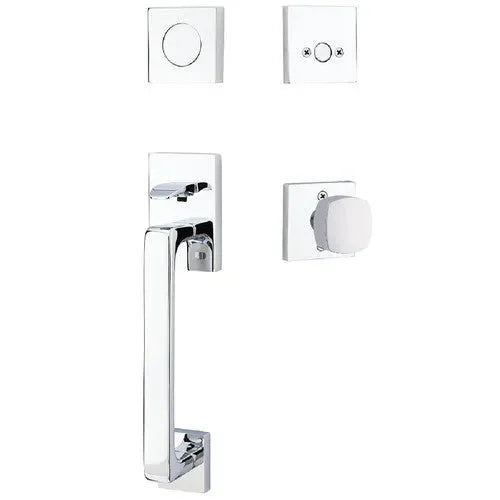 EmtekEmtek Baden Entrance Handleset With Freestone Square Knob in 