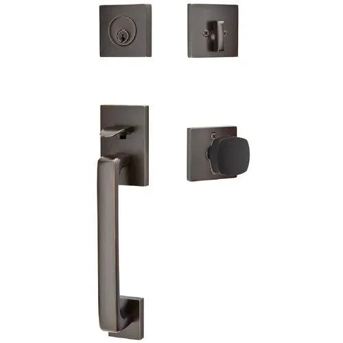EmtekEmtek Baden Entrance Handleset With Freestone Square Knob in 