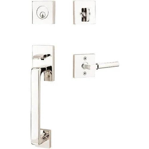 Emtek Baden Entrance Handleset With Hercules Lever Lifetime Polished Nickel