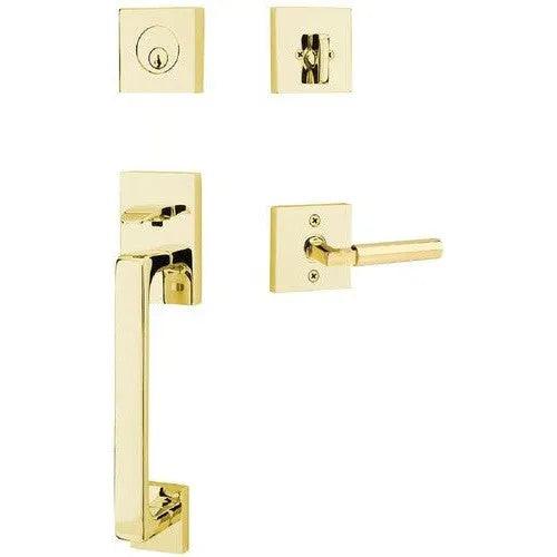 Emtek Baden Entrance Handleset With Hercules Lever Unlacquered Brass