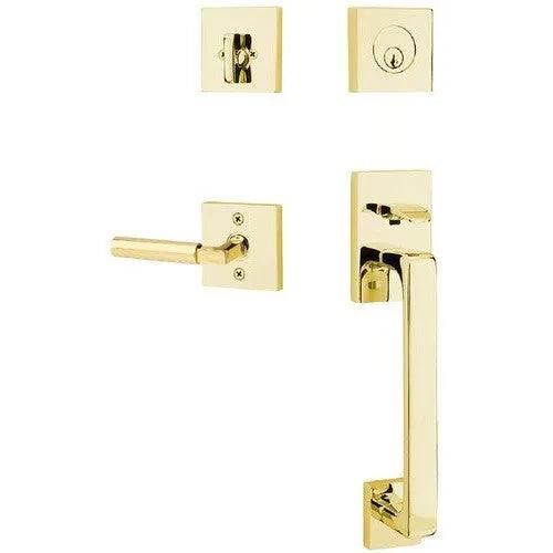 Emtek Baden Entrance Handleset With Hercules Lever Unlacquered Brass
