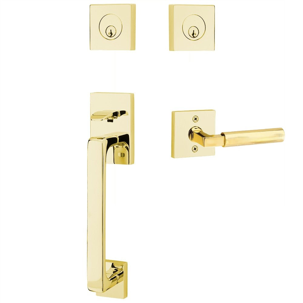Emtek Baden Entrance Handleset With Hercules Lever Unlacquered Brass