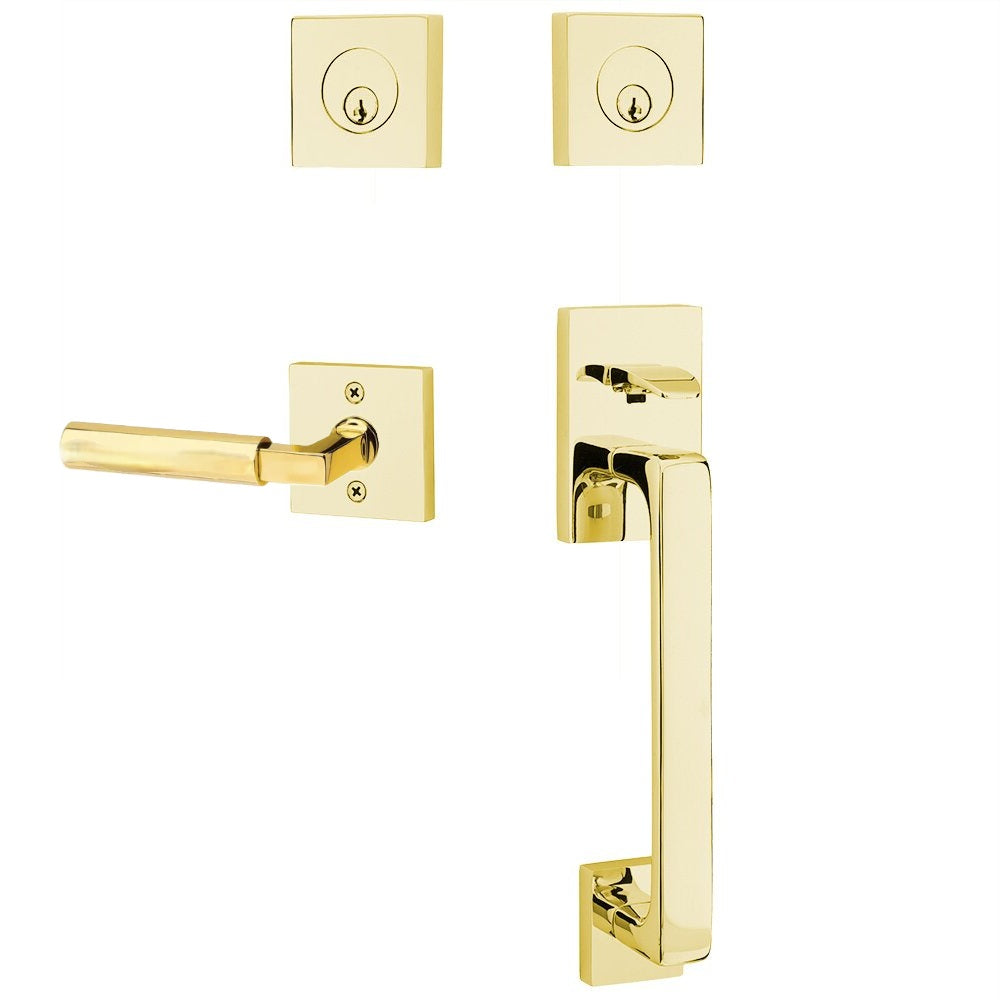Emtek Baden Entrance Handleset With Hercules Lever Unlacquered Brass