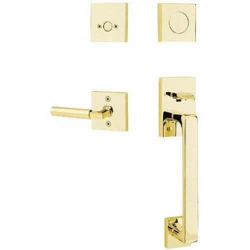 Emtek Baden Entrance Handleset With Hercules Lever Unlacquered Brass