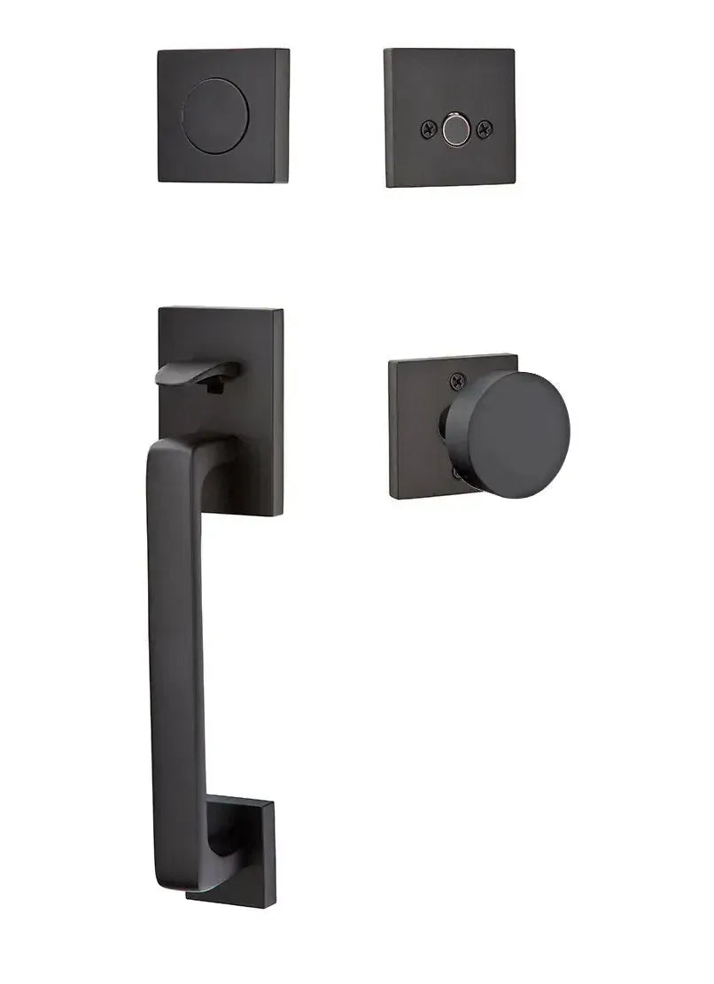 Emtek Baden Entrance Handleset With Round Knob in Flat Black finish