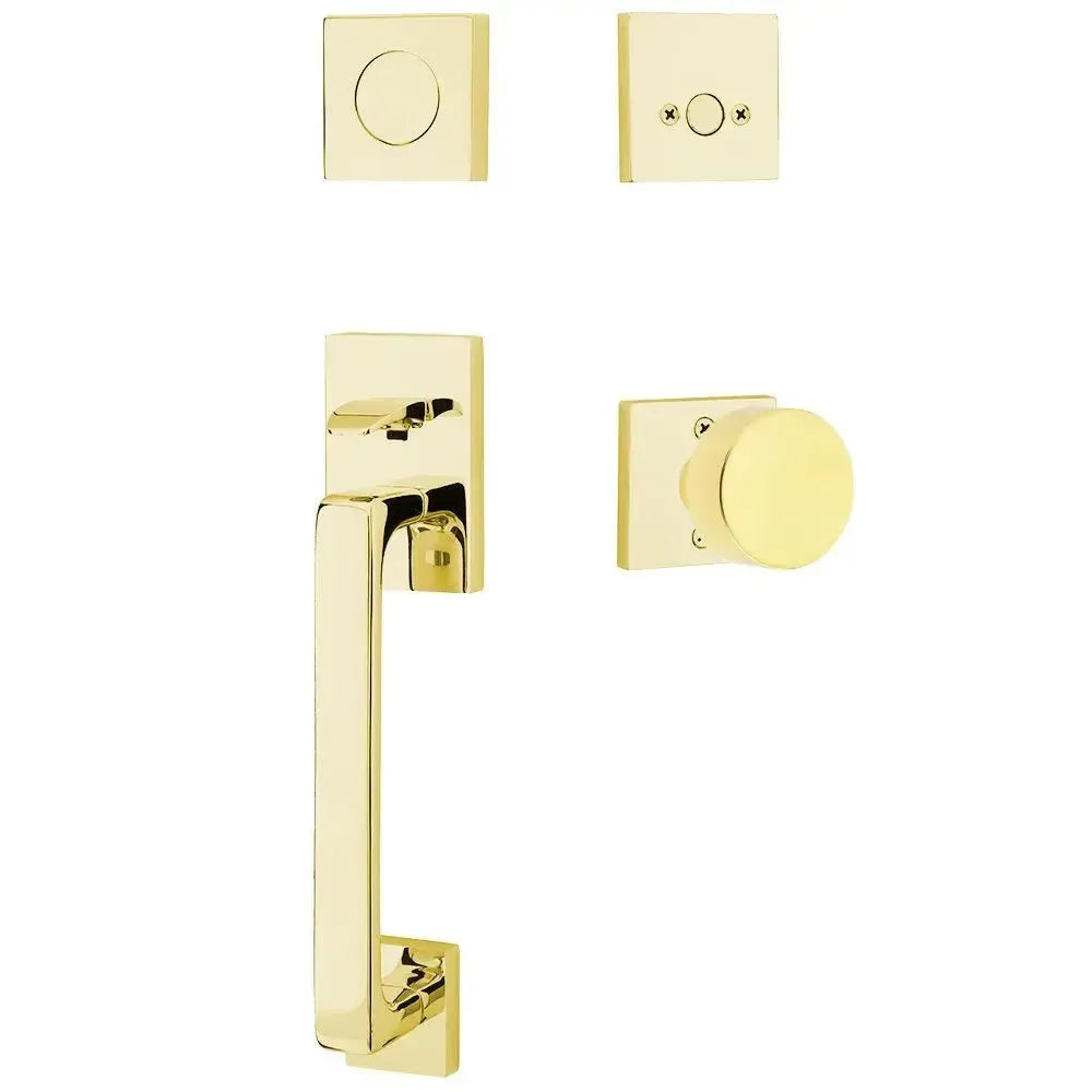 Emtek Baden Entrance Handleset With Round Knob in Unlacquered Brass finish