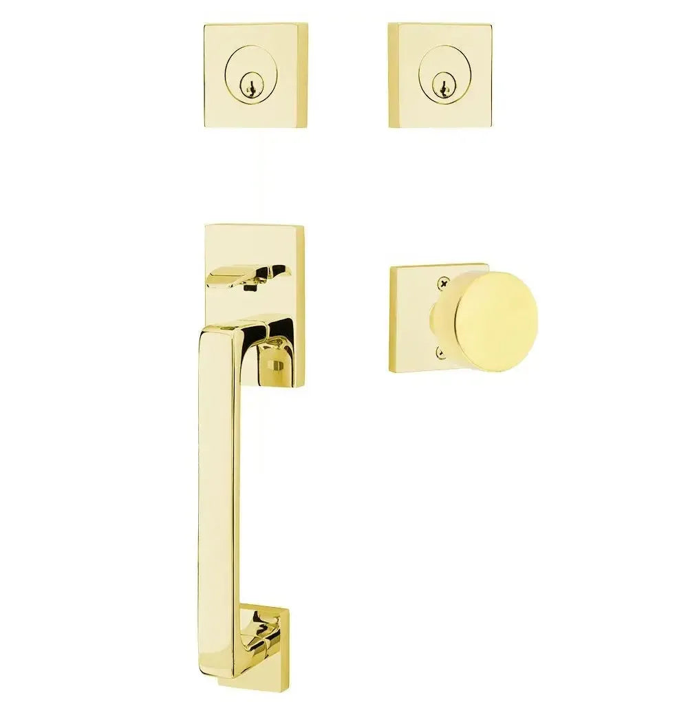 Emtek Baden Entrance Handleset With Round Knob in Unlacquered Brass finish