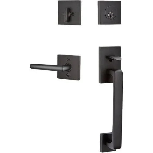 Emtek Baden Entrance Handleset With Stuttgart Lever Flat Black
