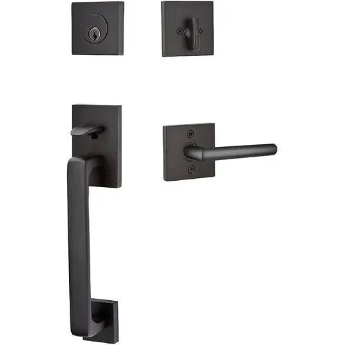 Emtek Baden Entrance Handleset With Stuttgart Lever Flat Black