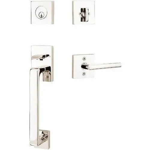 Emtek Baden Entrance Handleset With Stuttgart Lever Lifetime Polished Nickel