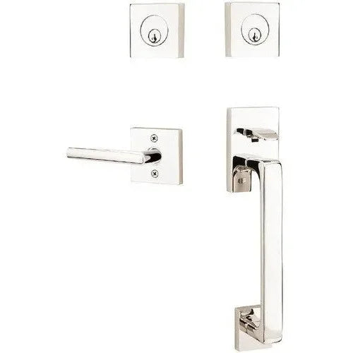 Emtek Baden Entrance Handleset With Stuttgart Lever Lifetime Polished Nickel