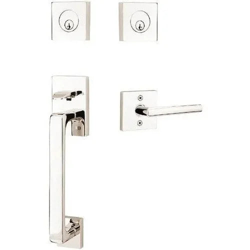 Emtek Baden Entrance Handleset With Stuttgart Lever Lifetime Polished Nickel