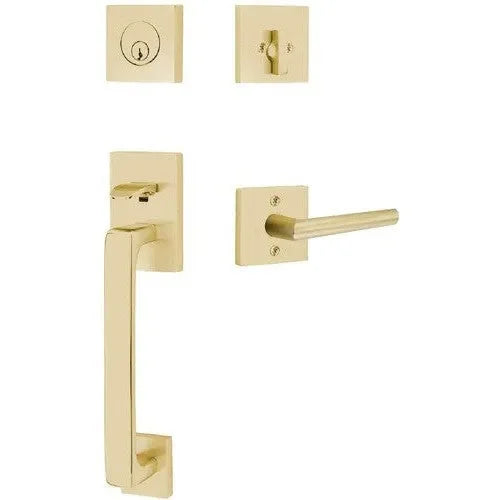 Emtek Baden Entrance Handleset With Stuttgart Lever Satin Brass