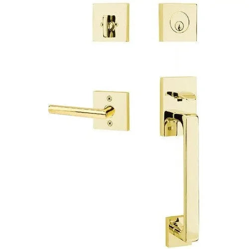Emtek Baden Entrance Handleset With Stuttgart Lever Unlacquered Brass