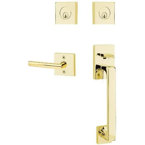 Emtek Baden Entrance Handleset With Stuttgart Lever Unlacquered Brass