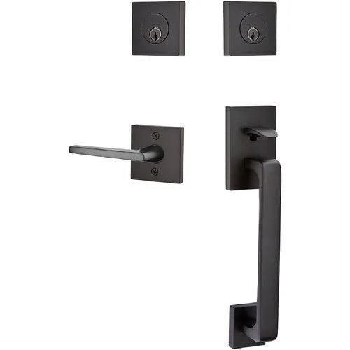 Emtek Baden Tubular Entrance Handleset with Helios Lever Flat Black