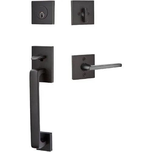 Emtek Baden Tubular Entrance Handleset with Helios Lever Flat Black