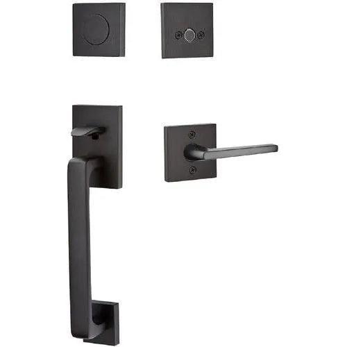 Emtek Baden Tubular Entrance Handleset with Helios Lever Flat Black