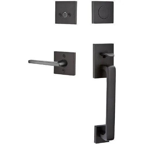 Emtek Baden Tubular Entrance Handleset with Helios Lever Flat Black