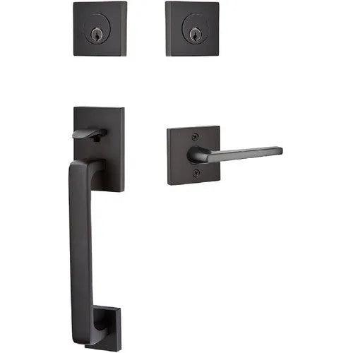 Emtek Baden Tubular Entrance Handleset with Helios Lever Flat Black