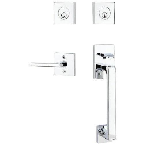 Emtek Baden Tubular Entrance Handleset with Helios Lever Polished Chrome